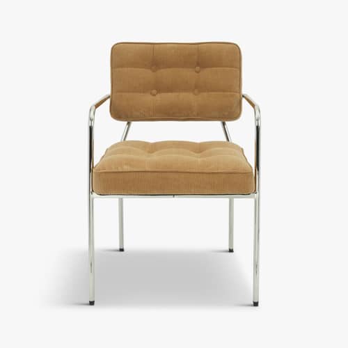 Gepolsterter Armlehnstuhl Orea textil beige - NV GALLERY - Aprikosenorange (gerippter Samt) / verchromtes Metall - Eisen, gerippter Samt, High Density-Schaum
