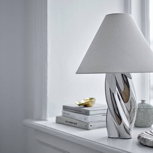 Lampada da tavolo Silvia ceramica argento - Bloomingville - Argento / ecru - Gres smaltato, Lino