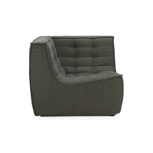 Divano modulabile N701 tessuto verde / Modulo angolo 90° quadrato - Ethnicraft - Verde muschio - Cotone riciclato, Espanso, Legno