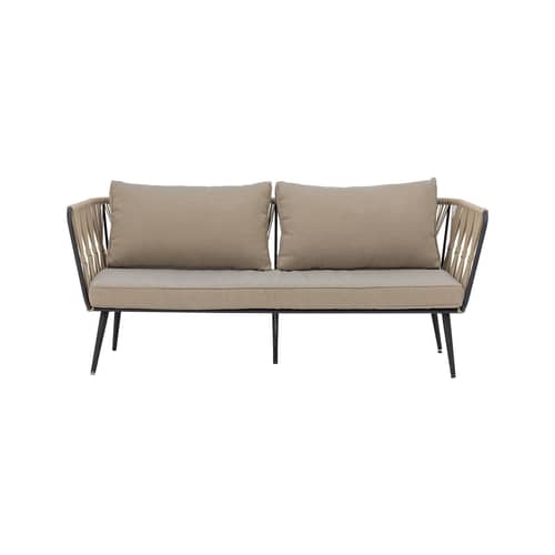 Divano da giardino a 2 posti Pavone metallo beige / L 174 cm - Corda in poliestere intrecciata a mano - Bloomingville - Beige / Cuscini beige - Corda in poliestere, Metallo termolaccato, Tessuto poliestere