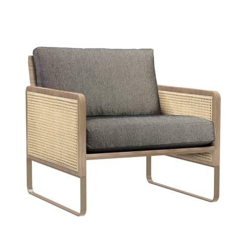 Fauteuil rembourré Cannage  / Modèle d\'exposition - RED Edition - Gris Caviar (coton) / Chêne - Acier, Chêne, Coton, Mousse, Rotin