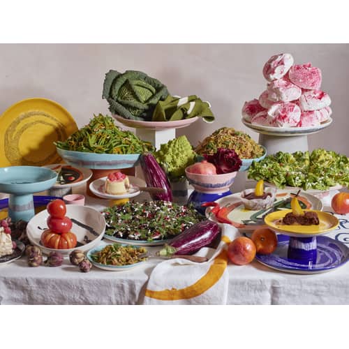 Assiette Feast céramique jaune Medium / Ø 22,5 cm - Serax - Traits / Jaune & blanc - Grès émaillé