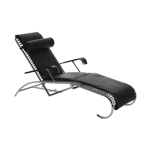 Chaise longue Sandows N°114 / Réédition 1927 - Dossier inclinable - Petite Friture - Noir - Acier chromé, Cuir, Tendeurs élastiques
