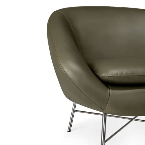 Fauteuil rembourré Barrow cuir vert - Ethnicraft - Vert (cuir) / Pied chromé - Cuir, Métal chromé, Mousse HR