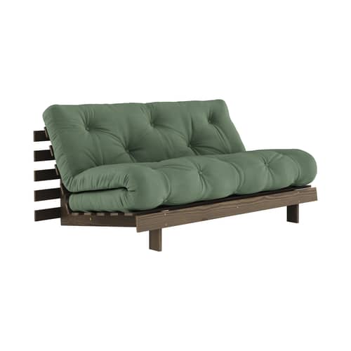 Canapé convertible Roots / L 160 cm - 3 positions / Structure marron - KARUP DESIGN - Vert olive 756 / Bois marron - Fibres recyclées mélangées, Mousse, Pin massif certifié FSC laqué, Tissu