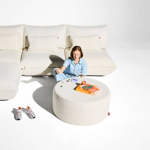 Sitzkissen Pfffh Indoor textil beige / Recycelter Schlingenpol Stoff - Ø 90 cm - Fatboy - Creme - Expandiertes Polystyrol, Recycelter Bouclé-Stoff, Schaumstoff
