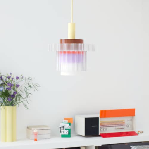 Sospensione Gigi n°5 materiale plastico multicolore / Ø 28 x H 31 cm - Plastica riciclata / Made in France - Warren & Laetitia - Giallo pastello / Bianco / Marrone / Viola / Arancione - Bioplastica, Plastica riciclata