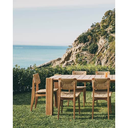 Stuhl C-Chair OUTDOOR kunstfaser beige holz natur / Teakholz & Polyäthylen Seil / Neuauflage 1947 - Gubi - Naturschnur / Teakholz - Polyethylen-Seil, Zertifiziertes massives Teakholz
