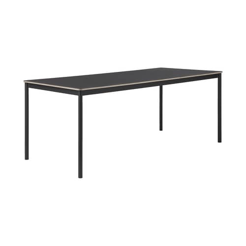 Table rectangulaire Base /190 x 85 cm - Muuto - Noir / Plateau : bord bois - Aluminium extrudé, Contreplaqué, Stratifié
