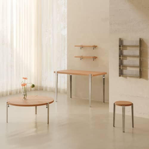 Tabouret empilable Lou Core / H 45 cm - Chêne éco-certifié - TIPTOE - Inox brossé - Acier inoxydable brossé, Chêne massif éco-certifié