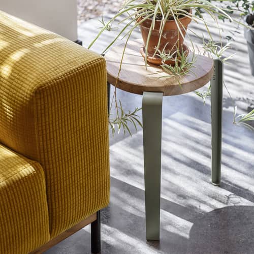 Tabouret empilable Lou / H 45 cm - Chêne - TIPTOE - Gris Eucalyptus - Acier thermolaqué, Chêne massif