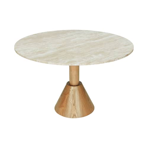 Tavolo rotondo Izia pietra beige / Ø 120 cm - NV GALLERY - Travertino beige / Frassino chiaro - , Bois composite, Travertino
