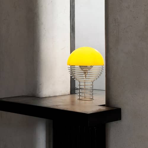 Tischleuchte Wire metall gelb / Ø 30 x H 42 cm - Verner Panton, 1972 - Verpan - Gelb - Polykarbonat, verchromter Stahl