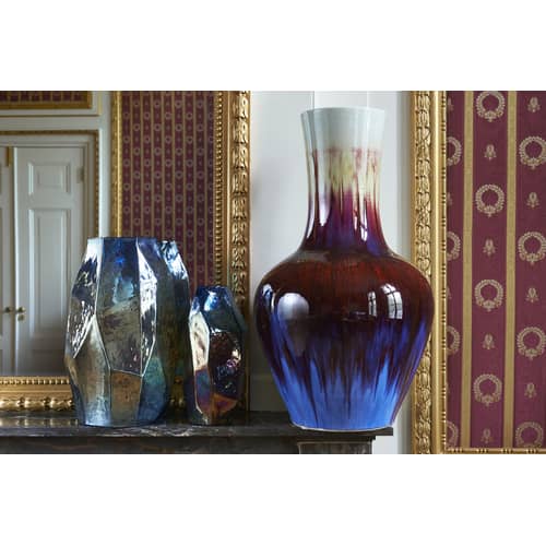 Vase Graphic Luster Medium verre bleu or / H 30 cm - Verre irisé - POLSPOTTEN - Bleu iridescent - Verre teinté