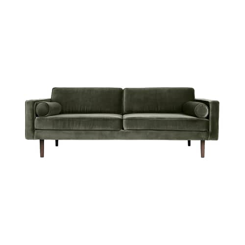 Sofa Wind textil grün / B 200 cm - Samt - BROSTE COPENHAGEN - Khakigrün - Geölte, gebeizte Eiche, Polyester-Velours, Pressspan, Schaumstoff