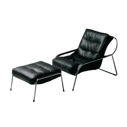 Fauteuil rembourré Maggiolina métal cuir noir / Rembourré - Zanotta - Cuir noir - Acier inoxydable, Cuir