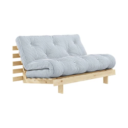 Canapé convertible Roots / L 140 cm - 3 positions / Structure pin clair - KARUP DESIGN - Rayé bleu 611 / Pin clair - Fibres recyclées mélangées, Mousse, Pin massif certifié FSC, Tissu