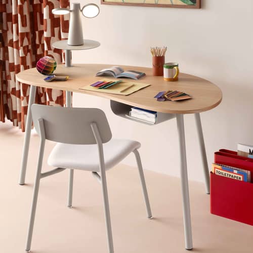 Nuage Desk wood blue / W 140 x D 60 cm - Fermob - Deep blue / Oak - Lacquered steel, Oak veneer