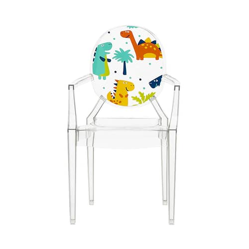 Fauteuil enfant Lou Lou Ghost plastique multicolore transparent / Dossier décoré - Kartell - Transparent / Dinosaures - Polycarbonate