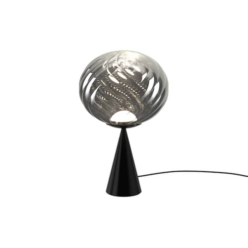 Lampe de table Whirl Cone Fat / LED - Ø 30 cm - Tom Dixon - Argent / Pied noir - Acier, Polycarbonate semi-métallisé