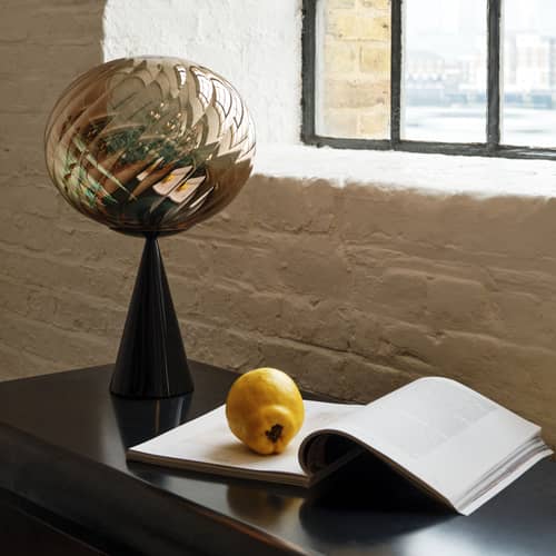 Lampe de table Whirl Cone Fat / LED - Ø 30 cm - Tom Dixon - Or / Pied noir - Acier, Polycarbonate semi-métallisé