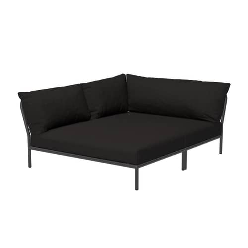 Modulares Gartensofa Level 2 Cozy textil schwarz / Weiche Rückenlehne & tiefe Sitzfläche - Eckmodul links - L 173,5 x T 139 cm - Houe - Graphitschwarz (Stoff Heritage) - Polyurethan-Schaum, Sunbrella Heritage Stoff, thermolackierter Stahl