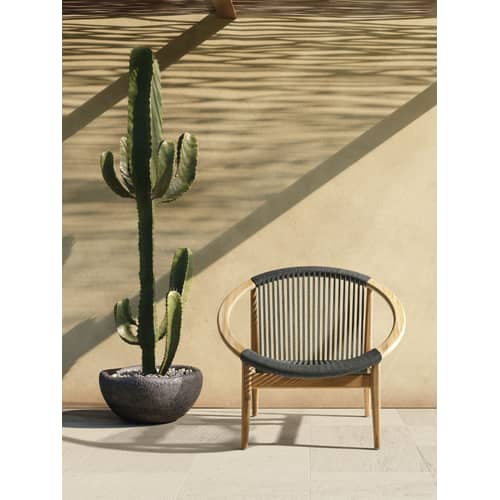 Lounge-Sessel Frida textil holz grau / Handgeflochtenes Polypropylenseil - Vincent Sheppard - Natürliches Teakholz / Seil Anthrazit - Massives Teakholz, Seil aus Polypropylen