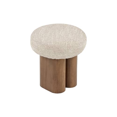 Pouf Popa tissu beige - NV GALLERY - Beige / Noyer - Frêne massif teinté, Mousse haute densité, Tissu Tweed
