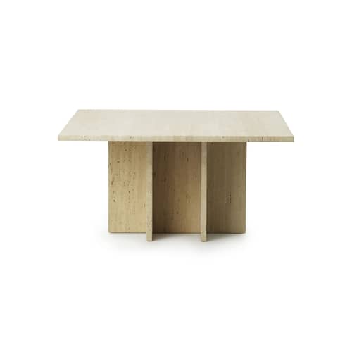 Table basse Edge Large pierre beige / Travertin - 80 x 80 x H 40 cm / Seconde vie - Normann Copenhagen - Travertine beige - Travertin