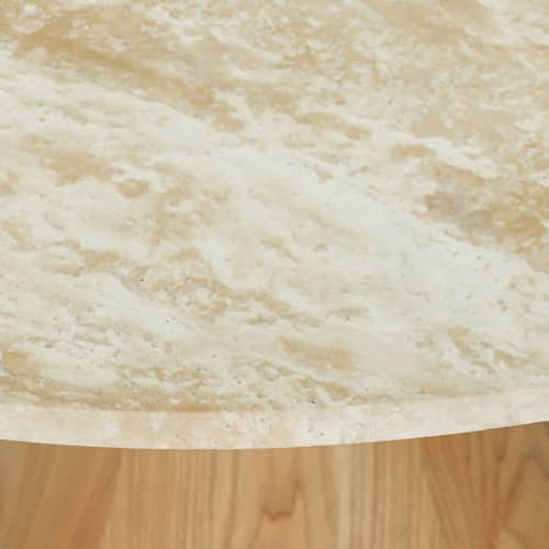 Table ronde Izia travertin beige / Ø 120 cm - NV GALLERY - Travertin beige / Frêne blond - Bois composite, Placage frêne, Travertin