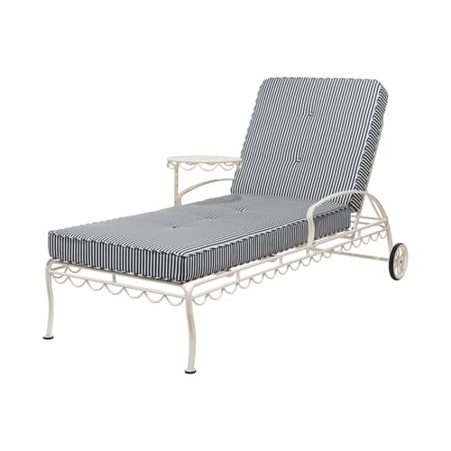 Transat inclinable à roulettes Al Fresco métal / Matelas inclus - Tablette latérale pivotante - BUSINESS & PLEASURE - Coussin Laurens (rayé bleu) - Acier, Mousse, Tissu outdoor Pleasuretex®