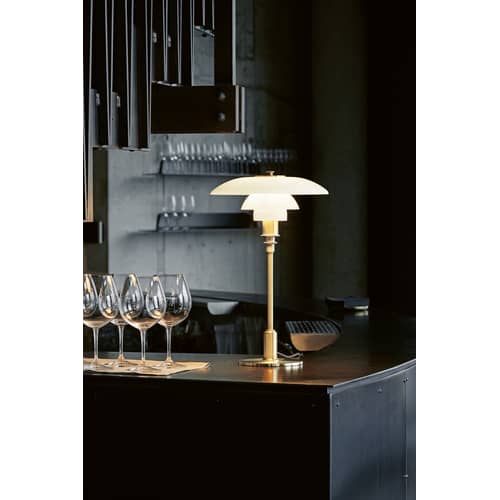 Lampe de table PH 3/2 / 1927 - Louis Poulsen - Blanc / Pied laiton - Laiton, Verre soufflé bouche