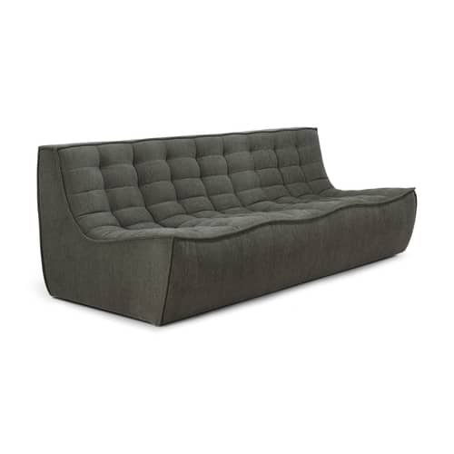 Sofa N701 textil grün / 3-Sitzer - L 210 cm - Ethnicraft - Moosgrün - Holz, Recycelte Baumwolle, Schaumstoff