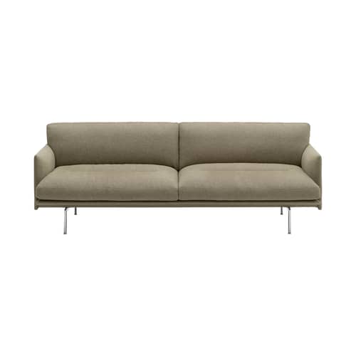 Sofa Outline Soft textil grün / 3-Sitzer – L 220 cm - Muuto - Grün (Clay 15) / Füße aus poliertem Aluminium - FSC-zertifiziertes Holz, Kvadrat-Gewebe, PU-Schaum