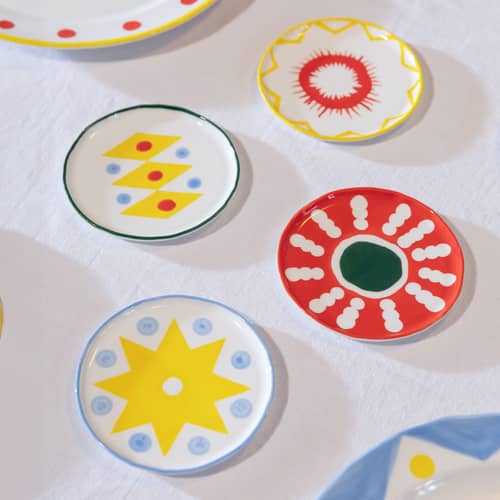 Festivo Petit fours plates ceramic multicoloured / Set of 4 - Ø 13 cm - & klevering - Multicoulered - Enamelled sandstone