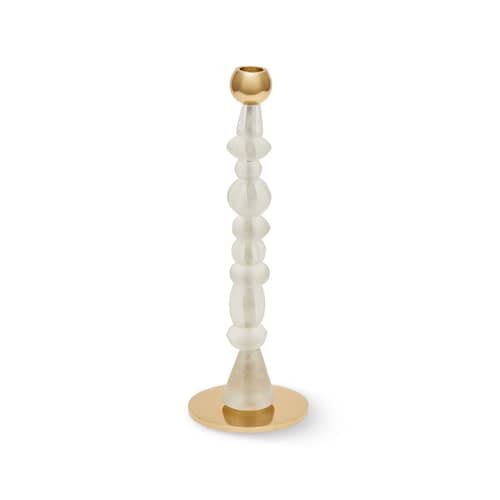 Portacandela Perles vetro bianco / Piccolo - H 34 cm - Pols Potten - Bianco - Acciaio inossidabile, Vetro riciclato