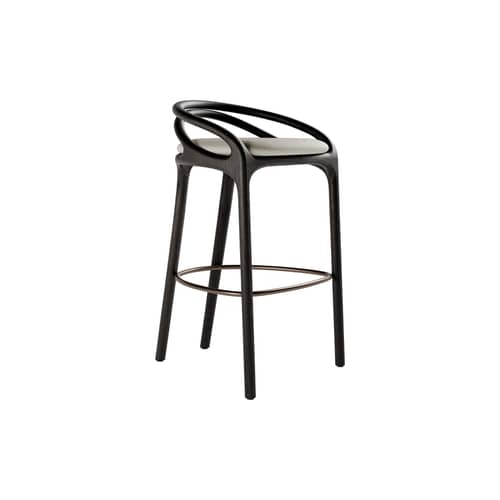 Sgabello alto Aleta INDOOR tessuto beige / H 78,5 cm - MORPHO - Bruco Beige / Marrone scuro - Metallo, Schiuma ad alta densità, Teak massello, Tessuto ciniglia