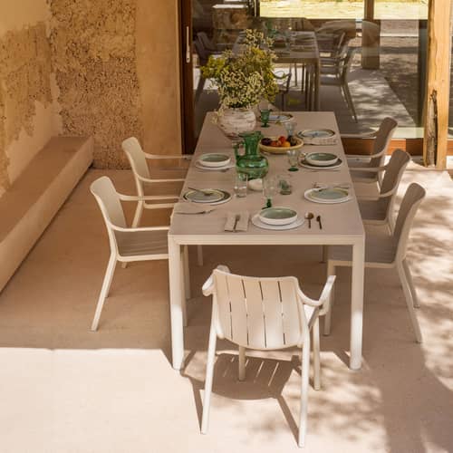 Tevere Extending table composite material beige / 147-211 x 90 cm - NARDI - Rope - Fibreglass resin, Varnished aluminium