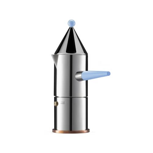 Cafetière italienne La Conica, Poignée longue (1984) métal / 3 tasses - SAUF induction / Alessi 100 Values Collection - Alessi - Acier / Bleu pâle - Acier inoxydable, Cuivre, Résine thermoplastique