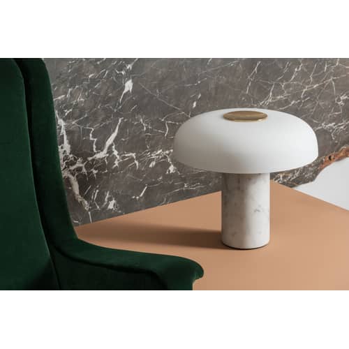 Lampada da tavolo Tropico Media LED vetro pietra bianco / LED - H 32 cm / Vetro & marmo - Fontana Arte - Marmo bianco - Marmo, Metallo galvanizzato, vetro soffiato