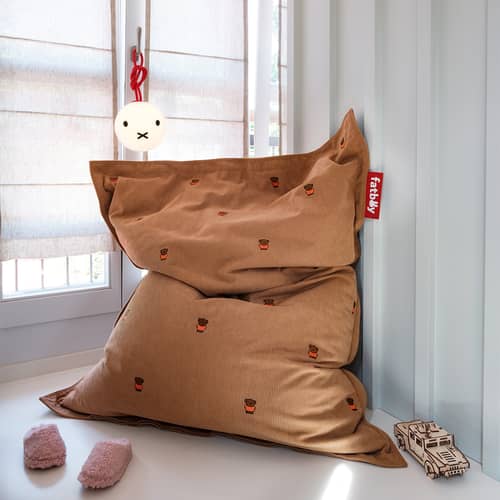 Pouf Original Slim Cord x Miffy / 155 x 120 cm - Velours côtelé recyclé - Fatboy - Boris / Marron -  Micro-billes EPS, Velours côtelé recyclé