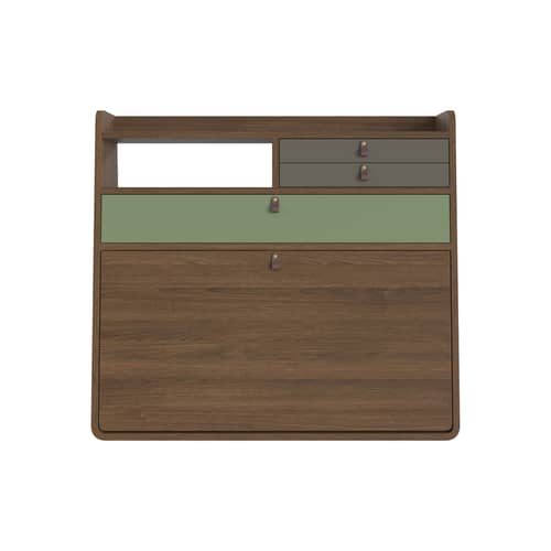 Secrétaire mural Gaston bois vert / L 80 x H 72 cm - Hartô - Vert cendré & vert sauge / Frêne marron - MDF laqué, MDF plaqué frêne teinté