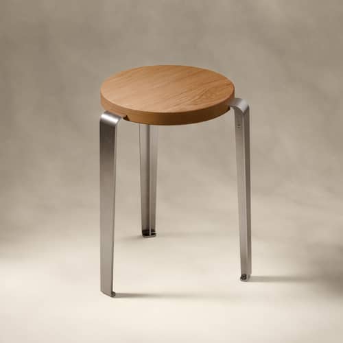 Tabouret empilable Lou Core / H 45 cm - Chêne éco-certifié - TIPTOE - Inox brossé - Acier inoxydable brossé, Chêne massif éco-certifié