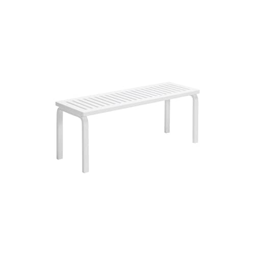 153A Bench wood white / L 112,5 cm - Alvar Aalto, 1945 / Slatted seat - ARTEK - White - Laminated birch wood, Solid birch