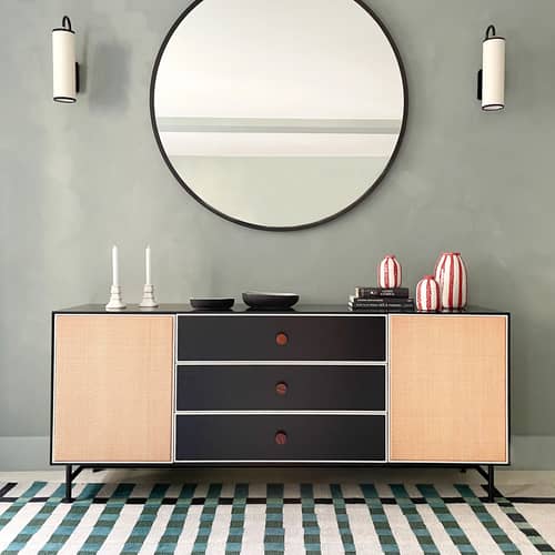 Buffet Essence bois noir / L 180 x H 75 cm - rotin - Maison Sarah Lavoine - Noir & rotin - Bois laqué, Métal, Moelle de rotin