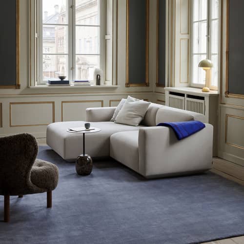 Divano d\'angolo Develius C tessuto beige / 3 posti - L 220 cm / Penisola sinistra - &tradition - Pietra (tessuto Linara Stone 266) - Legno, Schiuma HR, Tessuto