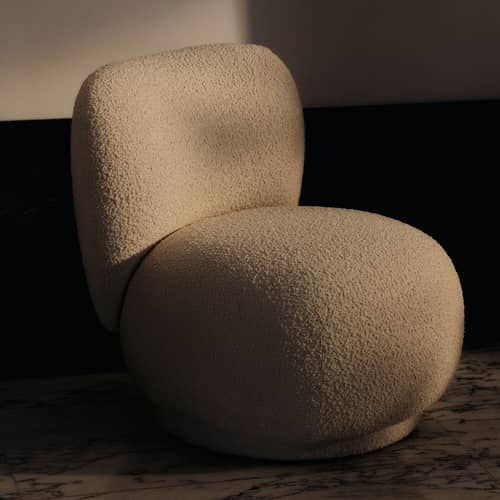 Chauffeuse Rico Piccolo / Tissu bouclé - Ferm Living - Blanc cassé (tissu bouclé) - Bois, Mousse, Tissu bouclé