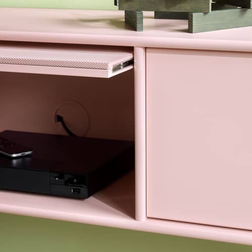 Meuble TV suspendu Octave V bois jaune / L 138 x P 30 x H 24 cm - MONTANA - Cumin 157 - Acier perforé, MDF laqué