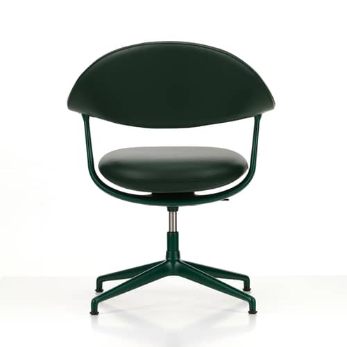 Poltrona girevole Mynt Soft pelle verde / Seduta e schienale imbottiti - Vitra - Verde scuro (pelle) / Base verde bottiglia - Alluminio, Espanso, Pelle