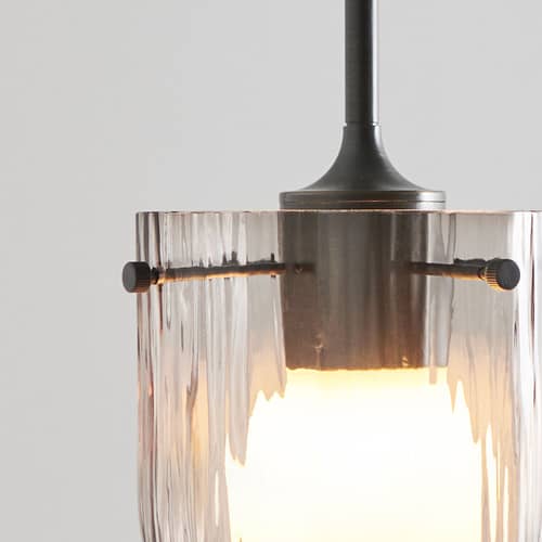 Seine Pendant glass grey / Hand-blown glass - 16 x H 18 cm - Gubi - Smoked transparent / Antique brass - Mouth blown glass, Steel